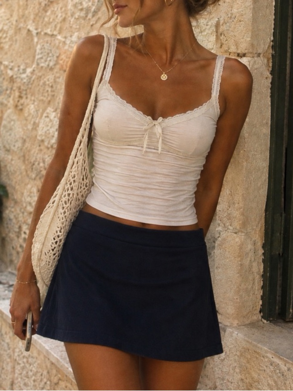 La Vila Milano Navy Blue Knit Mini Skirt